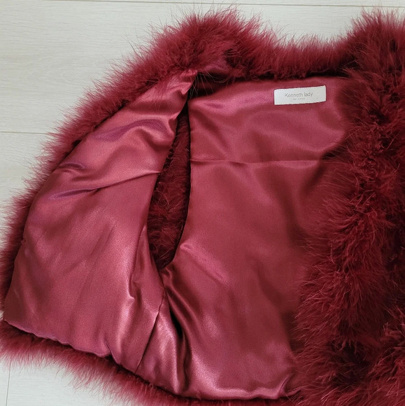 Vintage Burgundy Feather Vest - Saltburn Rock n Roll Festive Festival - Picture 2 of 3